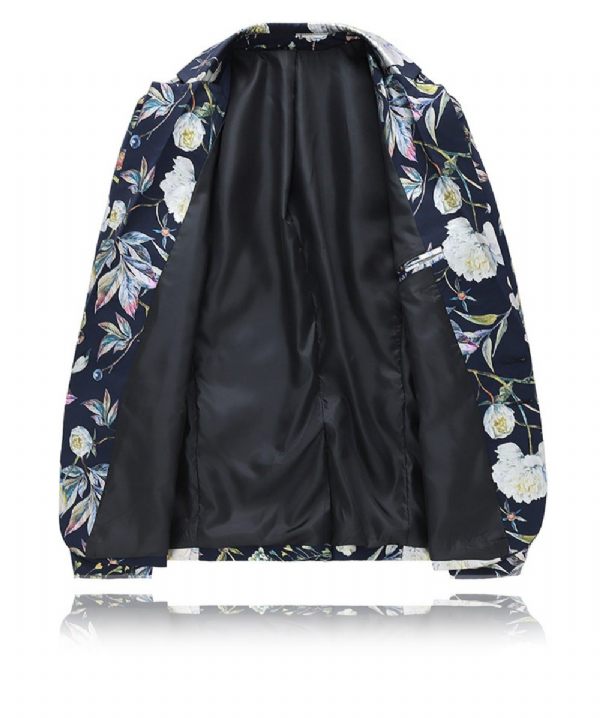 Blazer Sport Manteau Slim Plante Fleur Motif Un Boutons Pour Homme - Bleu