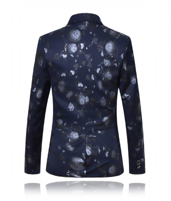 Blazer Sport Manteau Slim Plante Fleur Motif Un Boutons Pour Homme - Bleu Foncé