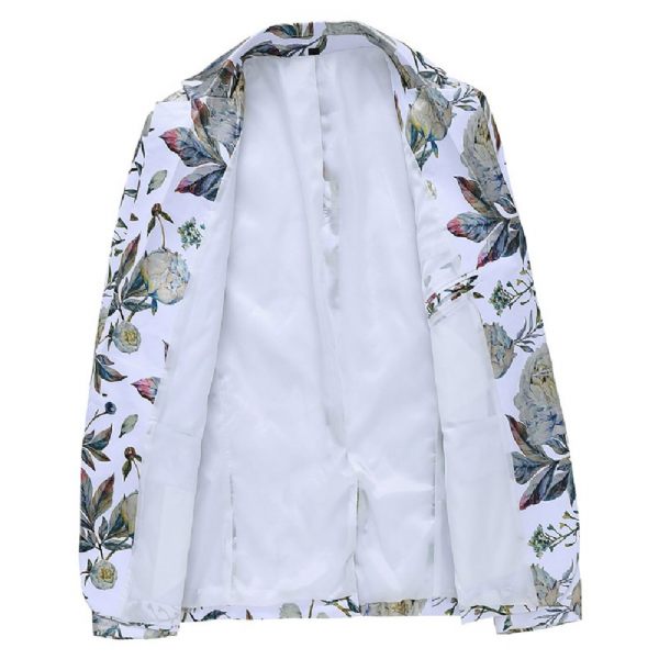 Blazer Sport Manteau Slim Plante Fleur Motif Un Boutons Pour Homme - Blanc