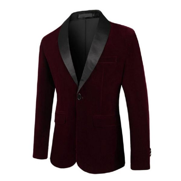 Blazer Surdimensionné Pour Hommes Manteau Sport Un Bouton Châle Velours Côtelé Poches À Rabat - Rouge