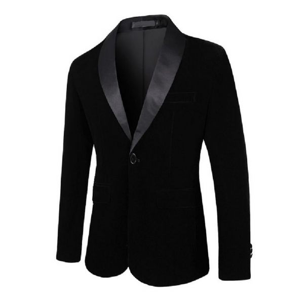 Blazer Surdimensionné Pour Hommes Manteau Sport Un Bouton Châle Velours Côtelé Poches À Rabat - Noir