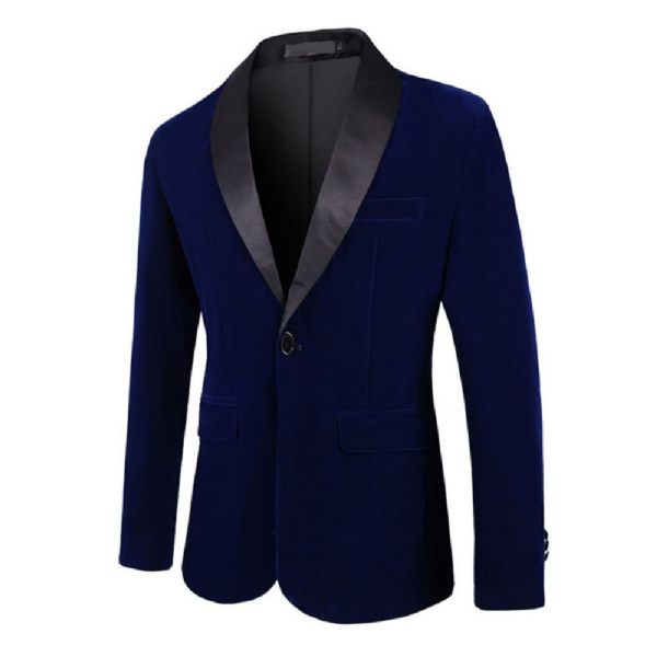 Blazer Surdimensionné Pour Hommes Manteau Sport Un Bouton Châle Velours Côtelé Poches À Rabat - Bleu