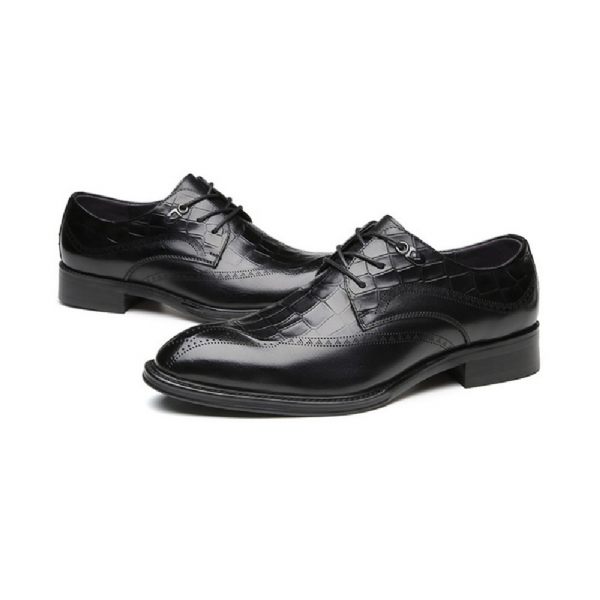 Chaussures Derby Formelles Pour Hommes Cuir Vache Sculpté À 3 Œillets - Noir