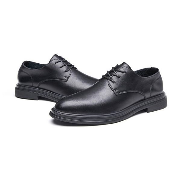Chaussures Formelles Pour Hommes Derby Bout Pointu Cuir Vache À Lacets 3 Œillets - Noir