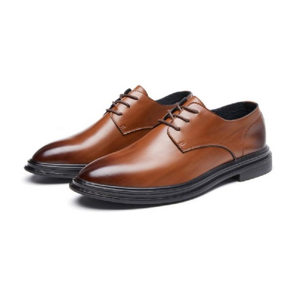 Chaussures Formelles Pour Hommes Derby Bout Pointu Cuir Vache À Lacets 3 Œillets - Brun