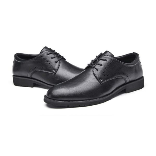 Chaussures Formelles Pour Hommes Derby Cuir Vache Bout Pointu Confortable Respirant 3 Œillets - Noir