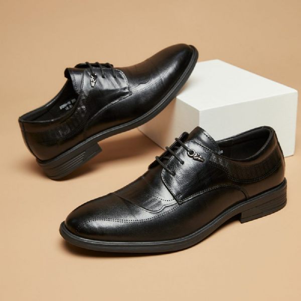 Chaussures Formelles Pour Hommes Derby Faites À La Main Cuir Vache Semelle Souple Respirant 3 Œillets - Noir