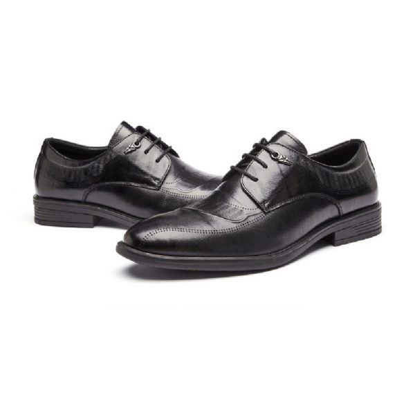 Chaussures Formelles Pour Hommes Derby Faites À La Main Cuir Vache Semelle Souple Respirant 3 Œillets - Noir