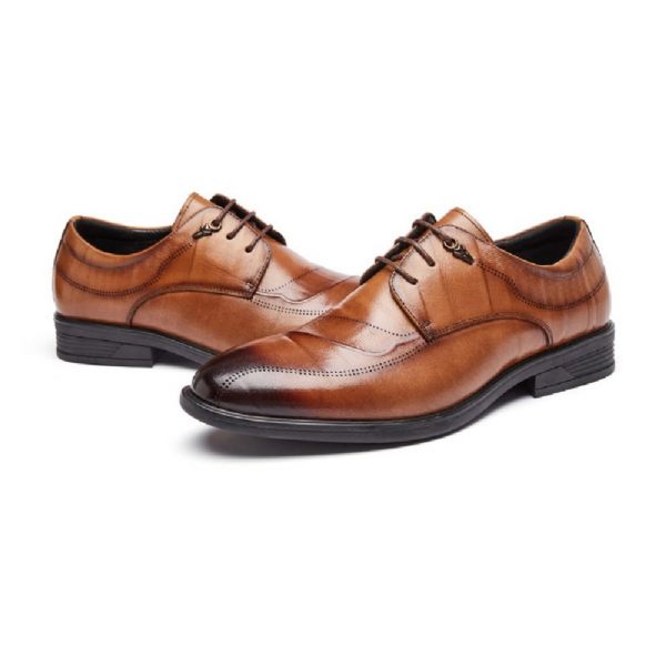 Chaussures Formelles Pour Hommes Derby Faites À La Main Cuir Vache Semelle Souple Respirant 3 Œillets - Brun