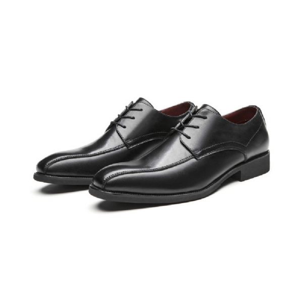 Chaussures Formelles Pour Hommes Derby À Lacets Bout Pointu Semelle Souple Cuir Vache - Noir