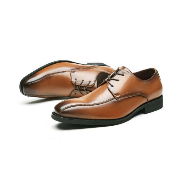 Chaussures Formelles Pour Hommes Derby À Lacets Bout Pointu Semelle Souple Cuir Vache - Brun