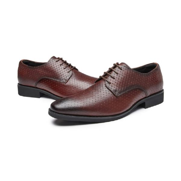 Chaussures Formelles Pour Hommes Derby Respirantes À Lacets Cuir Vache Faites La Main - Brun