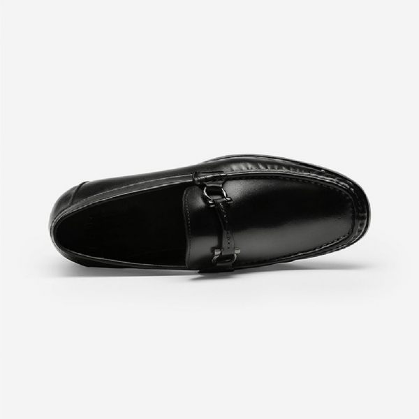 Chaussures Formelles Pour Hommes Mocassins Cuir Vache À Bout Rond Avec Boucle Métal - Noir