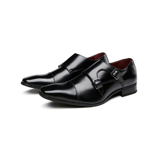 Chaussures Formelles Pour Hommes Moine À Boucle Cuir Vache Bout Ciselé - Noir