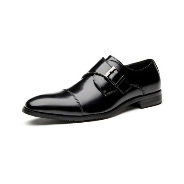 Chaussures Formelles Pour Hommes Moine Boucle Cuir Vache Bout Ciselé - Noir
