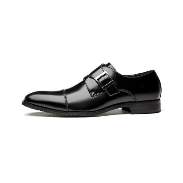 Chaussures Formelles Pour Hommes Moine Boucle Cuir Vache Bout Ciselé - Noir