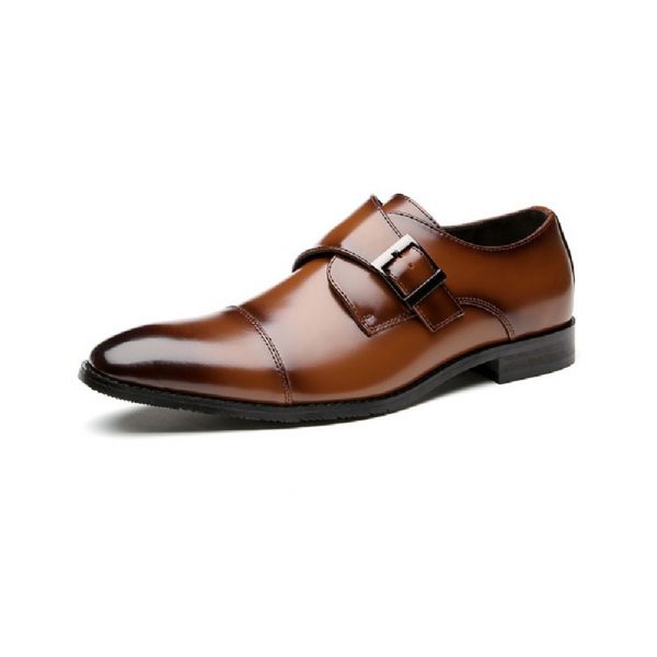 Chaussures Formelles Pour Hommes Moine Boucle Cuir Vache Bout Ciselé - Brun