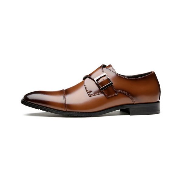 Chaussures Formelles Pour Hommes Moine Boucle Cuir Vache Bout Ciselé - Brun