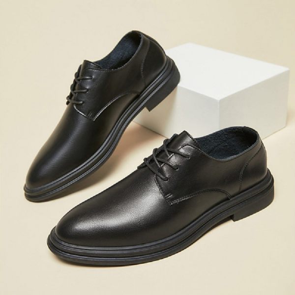 Chaussures Formelles Pour Hommes Oxford Bout Pointu Cuir Vache À Lacets 3 Œillets - Noir