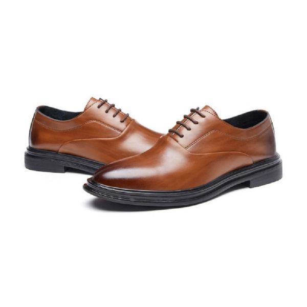 Chaussures Formelles Pour Hommes Oxford Bout Pointu Cuir Vache À Lacets 3 Œillets - Brun