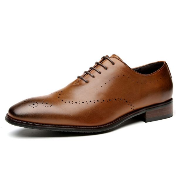 Chaussures Formelles Pour Hommes Oxford Brogue Sculpté Bout Ciselé Talon Bois - Jaune