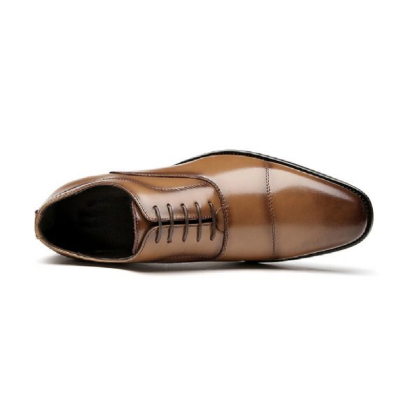 Chaussures Formelles Pour Hommes Oxford Cap Toe Cuir Vache Talon Bois - Kaki