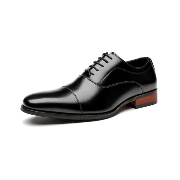 Chaussures Formelles Pour Hommes Oxford Cap Toe Cuir Vache Talon Bois - Noir