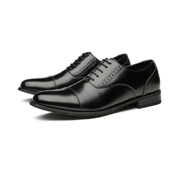 Chaussures Formelles Oxford Pour Hommes Cuir Vache Sculpté À Bout Rond 5 Œillets - Noir