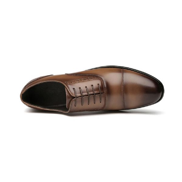 Chaussures Formelles Oxford Pour Hommes Cuir Vache Sculpté À Bout Rond 5 Œillets - Brun