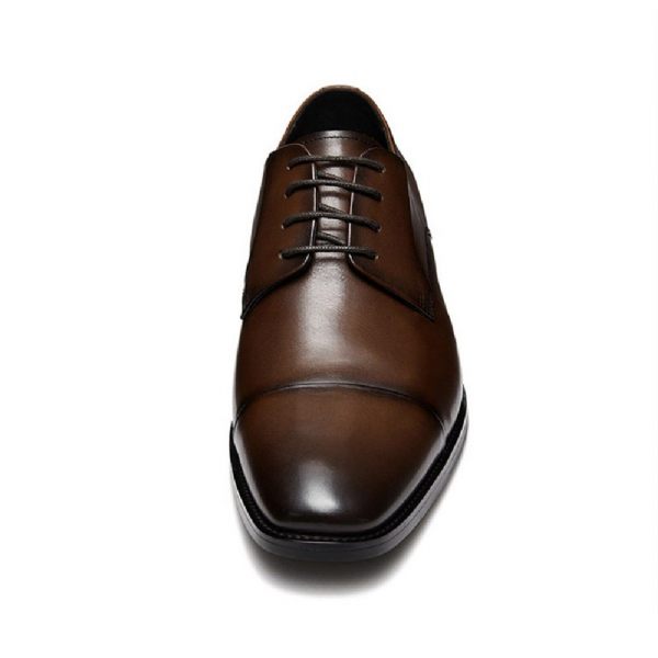 Chaussures Habillées Pour Hommes Bout Rond Derby À Lacets Cuir Vache 4 Œillets - Brun