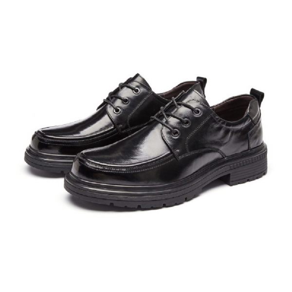 Chaussures Habillées Pour Hommes Derby Bout Rond Cuir Vache Talon Épais - Noir