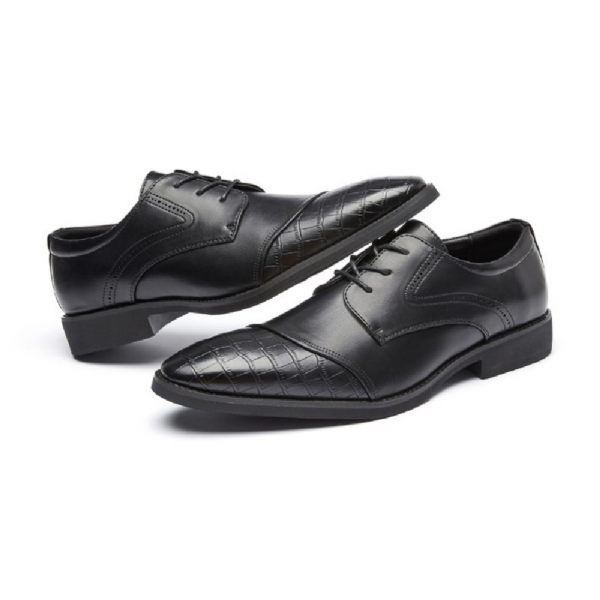 Chaussures Habillées Pour Hommes Derby À Lacets Semelle Souple Pu Bout Pointu Motif Alligator - Noir
