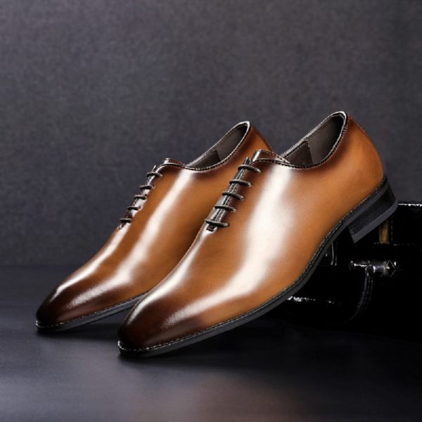 Chaussures Habillées Pour Hommes Oxford Cuir Vache À Lacets Et Bout Pointu - Brun