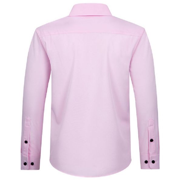 Chemise Habillée Pour Hommes À Manches Longues Couleur Unie Élastique Affaires Moderne Grande Taille - Rose