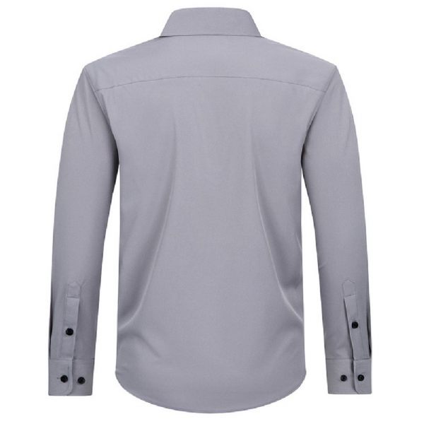 Chemise Habillée Pour Hommes À Manches Longues Couleur Unie Élastique Affaires Moderne Grande Taille - Gris