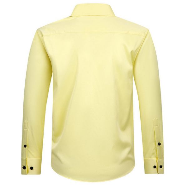 Chemise Habillée Pour Hommes À Manches Longues Couleur Unie Élastique Affaires Moderne Grande Taille - Jaune
