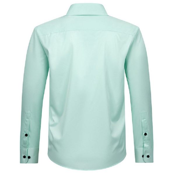 Chemise Habillée Pour Hommes À Manches Longues Couleur Unie Élastique Affaires Moderne Grande Taille - Vert