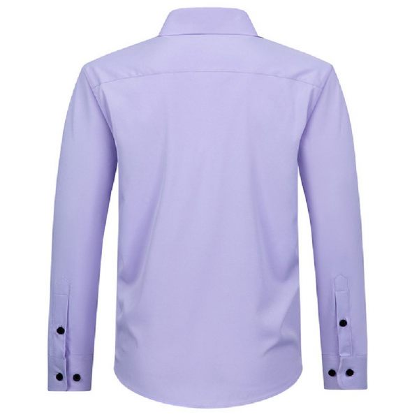 Chemise Habillée Pour Hommes À Manches Longues Couleur Unie Élastique Affaires Moderne Grande Taille - Violet