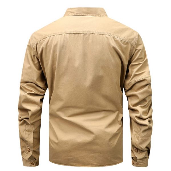 Chemise Pour Hommes Surchemise À Poches Multiples Manches Longues Couleur Unie - Kaki