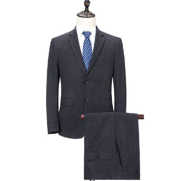 Costume 2 Pièces Homme Col Plat Automne / Hiver Laine Deux Boutons Épais