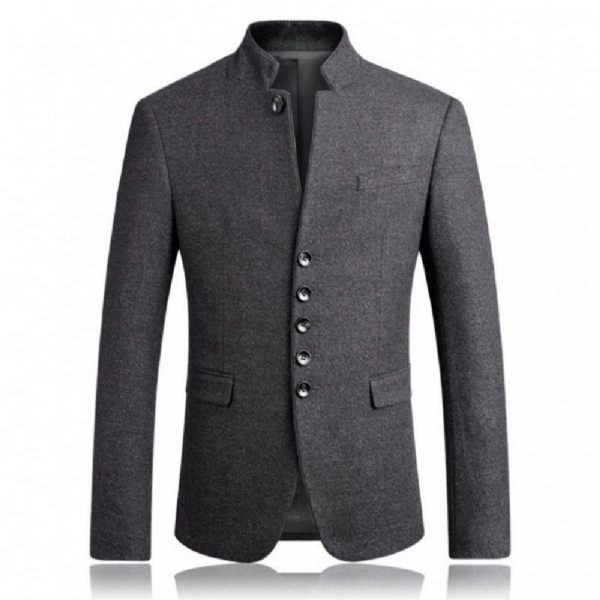 Costume 2 Pièces Homme Tunique Chinoise Col Montant Tendance Automne/hiver - Gris