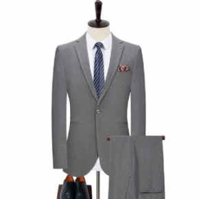 Costume 2 Pièces Pour Homme Un Bouton Elégant Couleur Unie