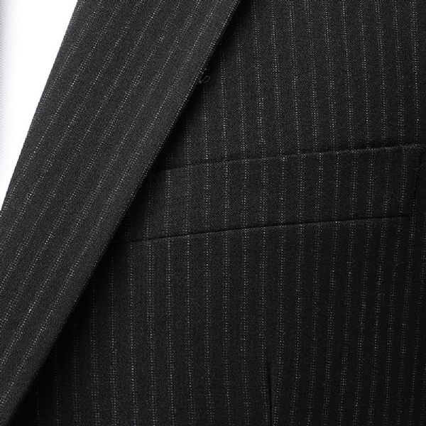 Costume 2 Pièces Pour Hommes D'affaires Moderne À Rayures Mariage Simple Boutonnage Deux Boutons Épais - Noir