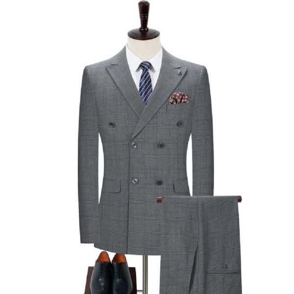 Costume 2 Pièces Pour Hommes Double Boutonnage Six Boutons Motif À Rayures Robe Formelle Mince