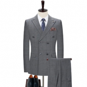 Costume 2 Pièces Pour Hommes Double Boutonnage Six Boutons Motif À Rayures Robe Formelle Mince