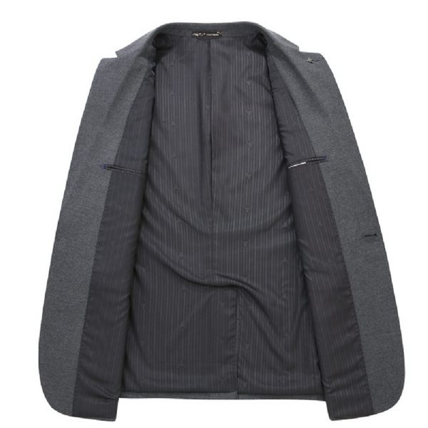 Costume 2 Pièces Pour Hommes Grands Et Un Bouton Couleur Unie Tissu Élastique Confortable - Gris