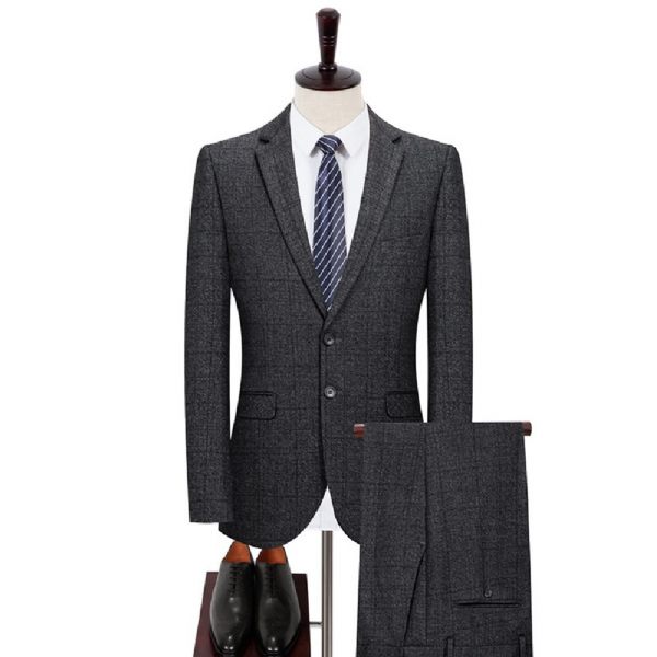 Costume 2 Pièces Pour Hommes Robe Mariée Tissu Élastique À Carreaux Business Moderne