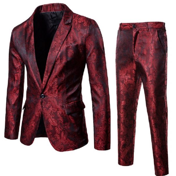 Costume 2 Pièces Pour Hommes Un Bouton Motif Floral Brillant Revers Slim