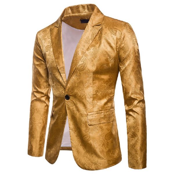 Costume 2 Pièces Pour Hommes Un Bouton Motif Floral Brillant Revers Slim - Jaune