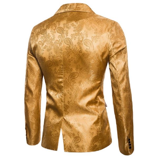 Costume 2 Pièces Pour Hommes Un Bouton Motif Floral Brillant Revers Slim - Jaune